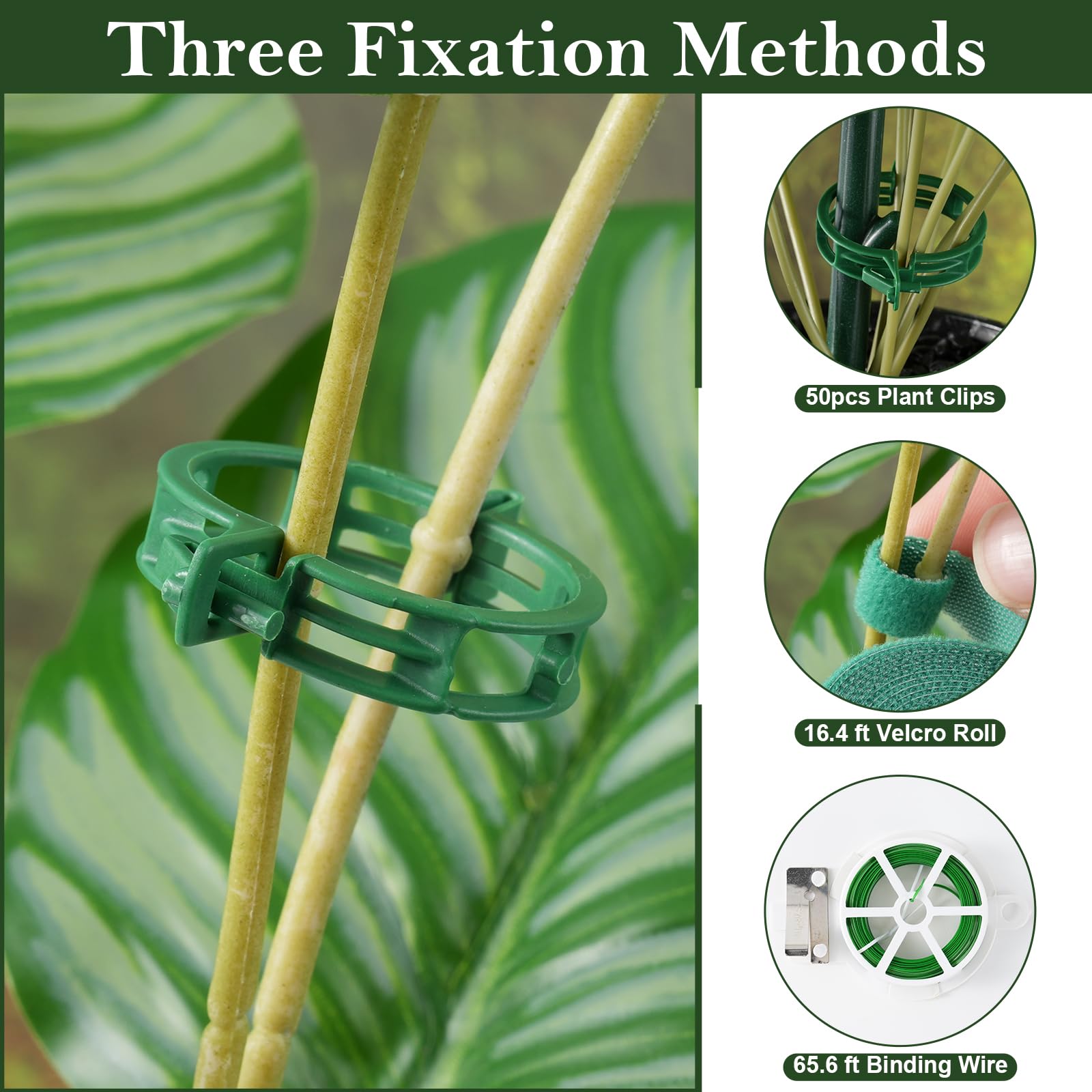 Linastu easy install reusable stakes secure stems with soft velcro
