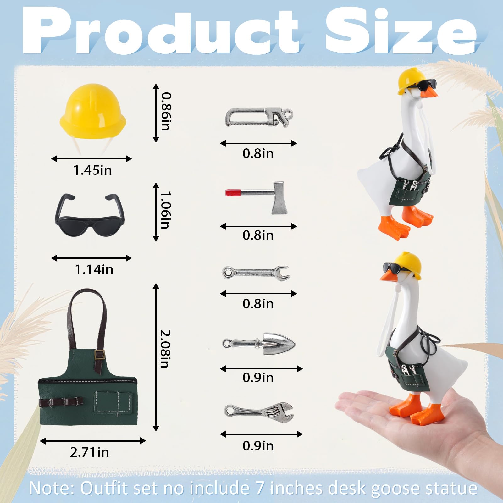 Linastu miniature tools set for desk goose adds playful, authentic handyman vibes.
