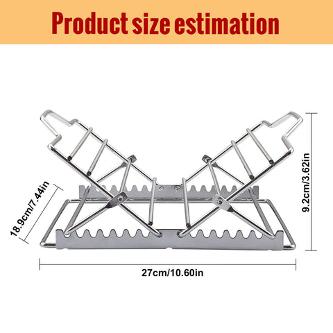 Linatikou foldable stainless steel rack for compact kitchen storage.