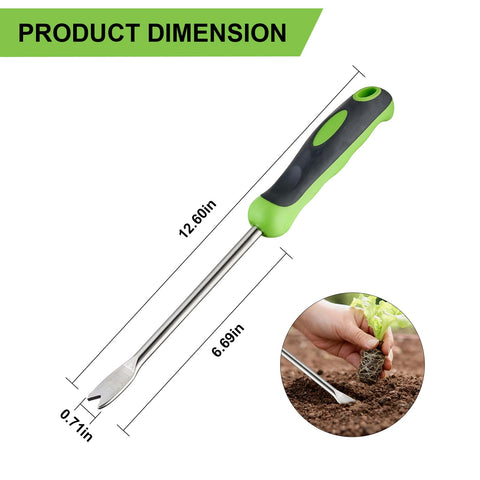 Linatikou long-handle weeder enhances reach for deep-rooted weeds in lawns.