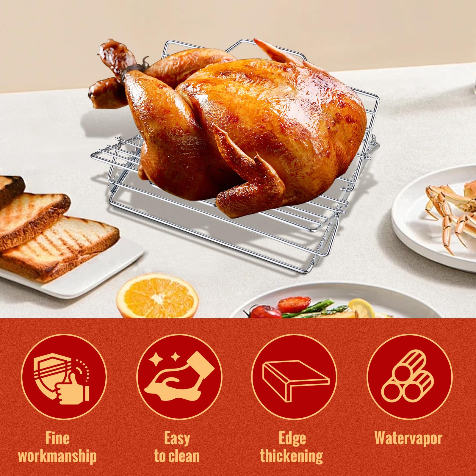 Linatikou military-grade stainless steel prevents bending under heavy roasts.