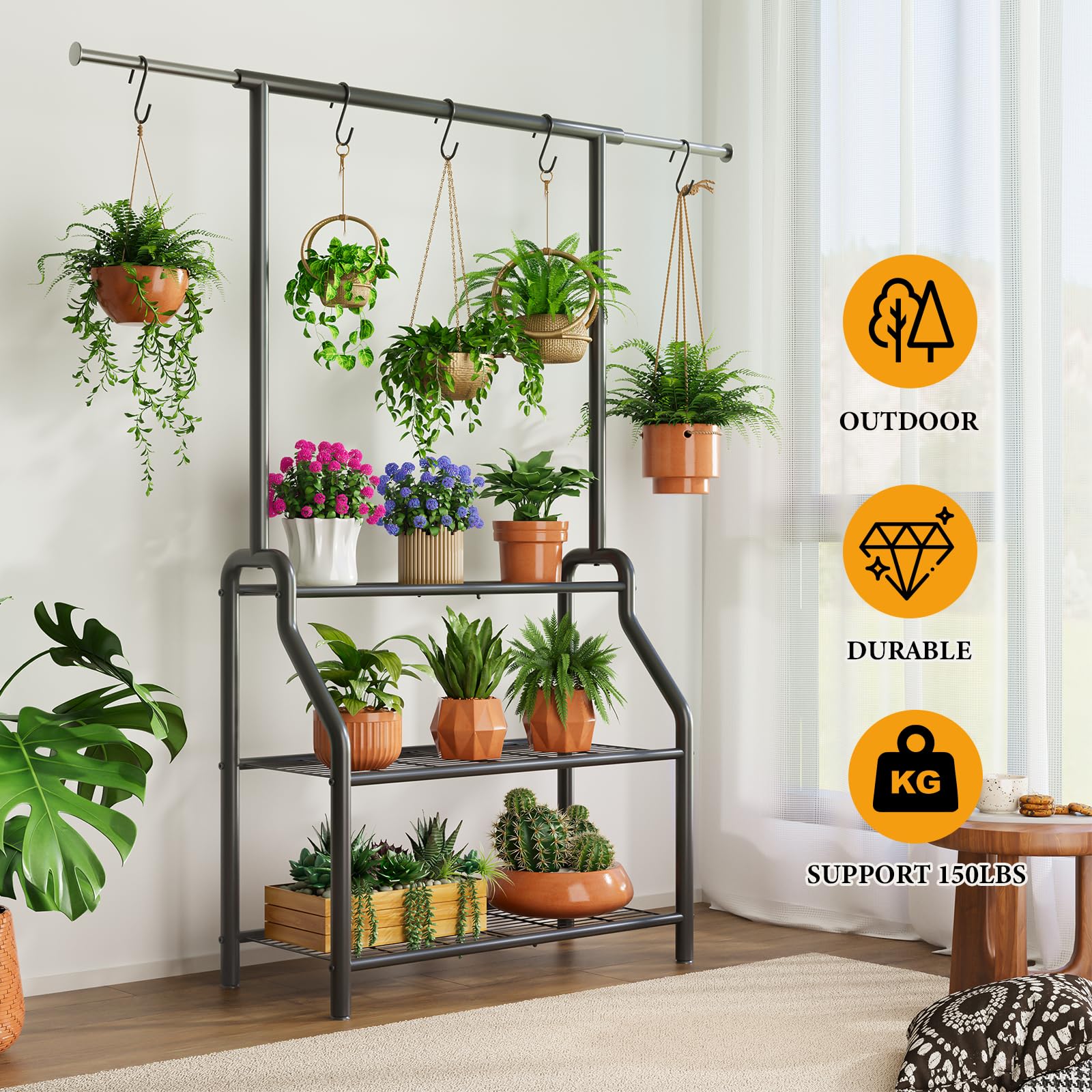 Lincordor large-capacity rack fits up to 15 pots indoors or outdoors.