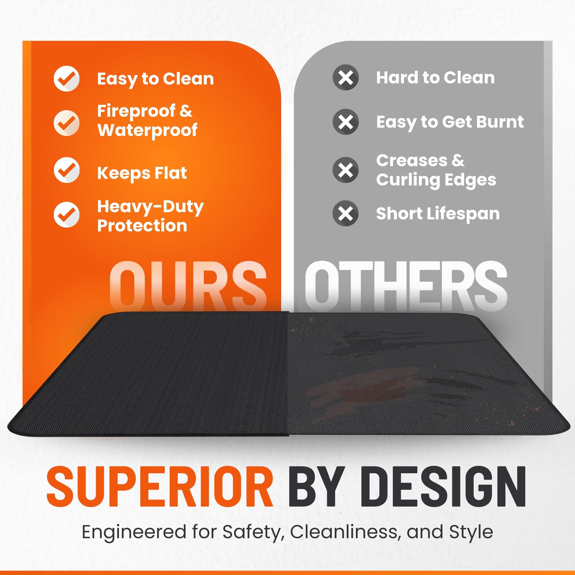Linda's Essentials heat-resistant surface shields patio from hot grease and drips.