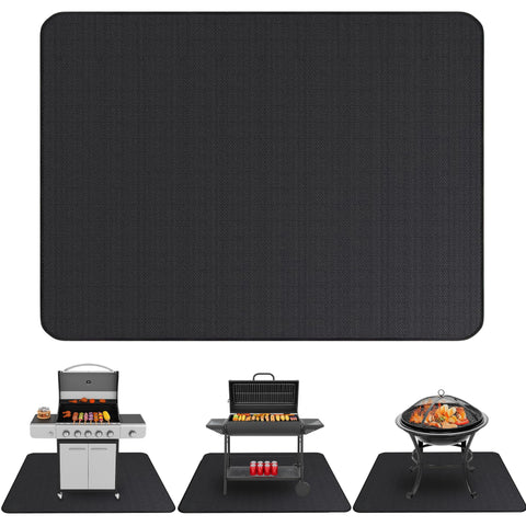 Linda's Essentials under grill mat 76x52 inch fully covers deck and protects from spills.