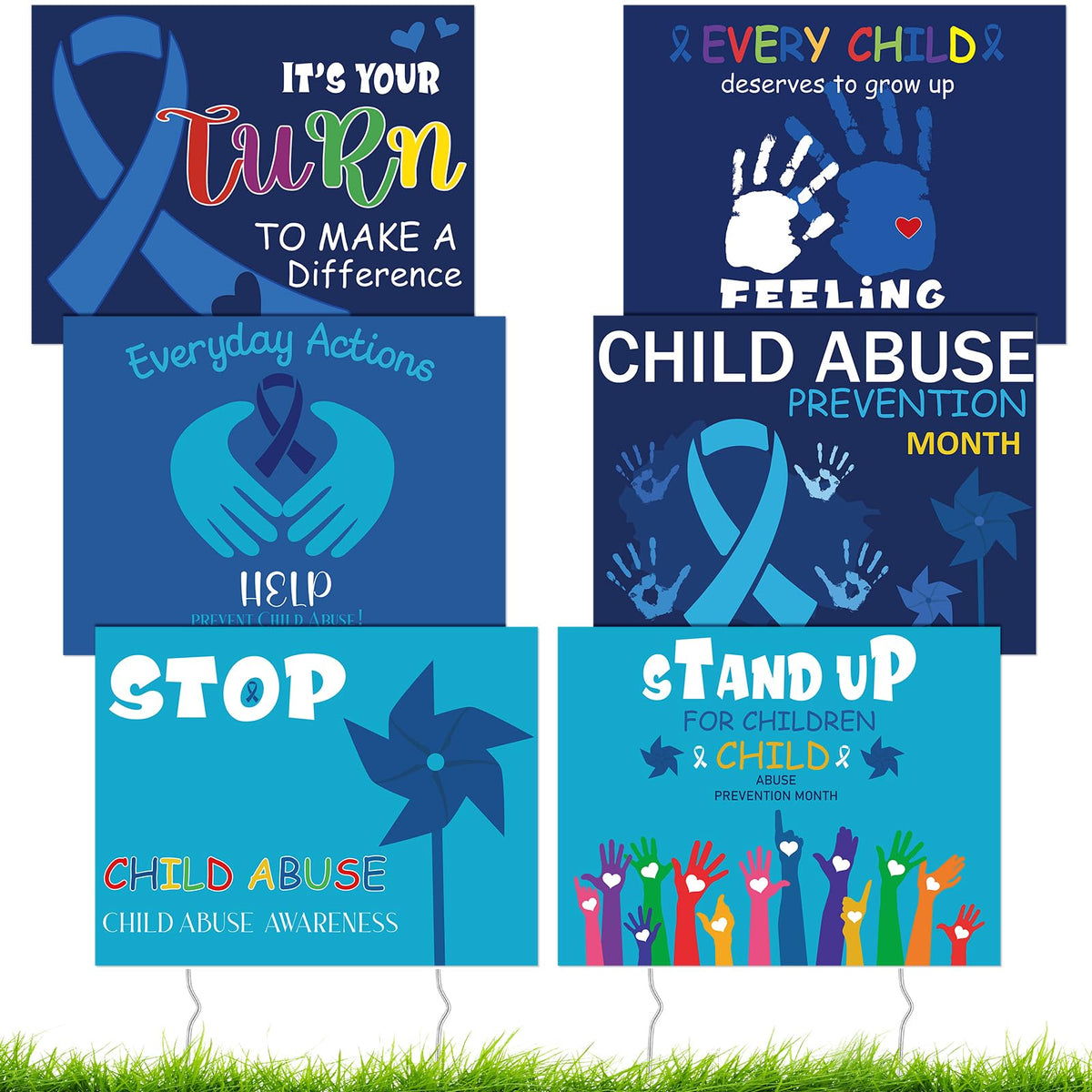Lineshading child abuse prevention yard sign front view with stakes for clear outdoor visibility.