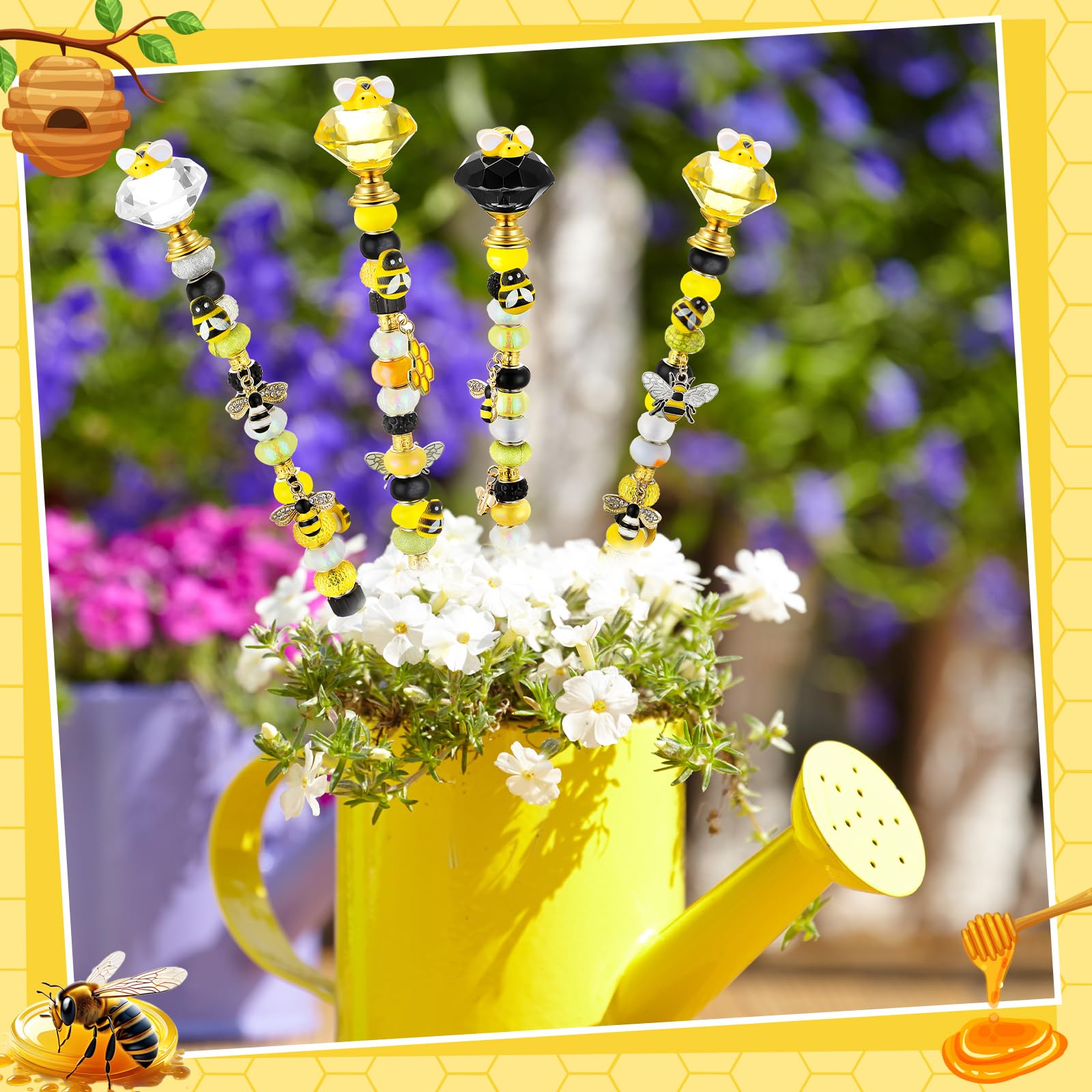 Lineshading landscape bee ornaments add delightful detail to borders and pots.