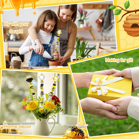 Lineshading yellow bee accessories spark playful color accents around plants.