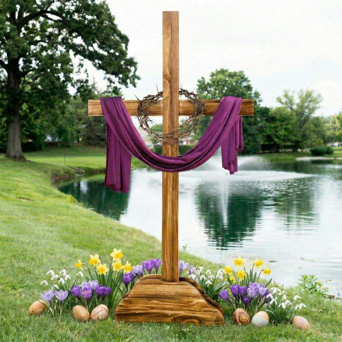 Lineshading 59-inch Easter cross standing outdoors for yard display