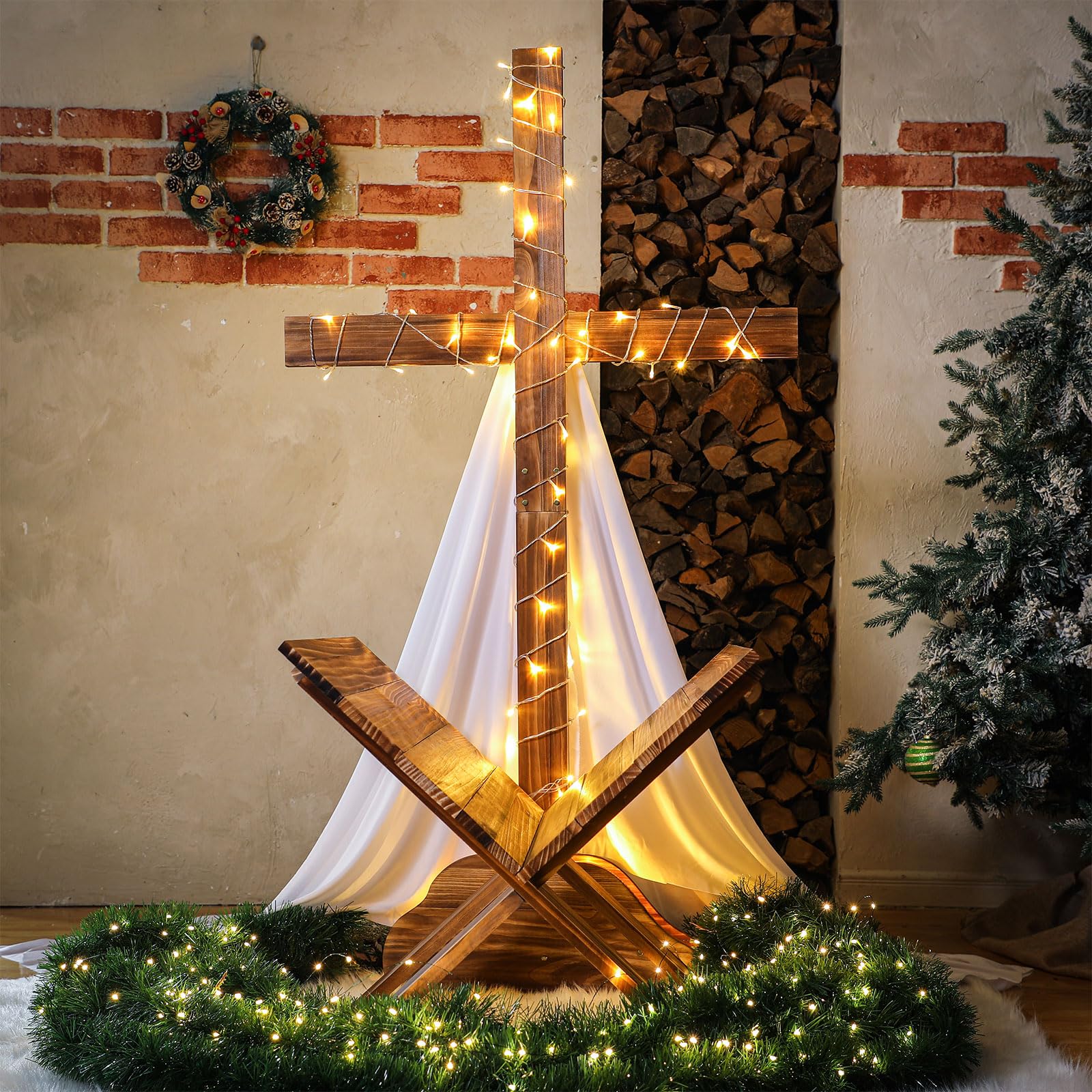 Lineshading free-standing wooden cross for church yard decor
