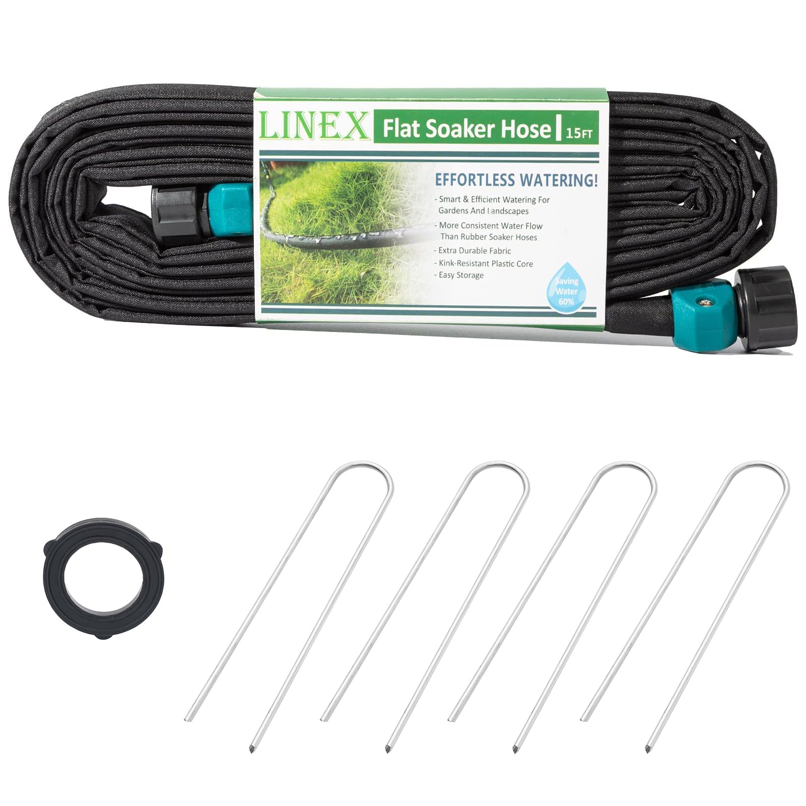 LINEX garden flat soaker hose 15 ft layout for even watering efficiency