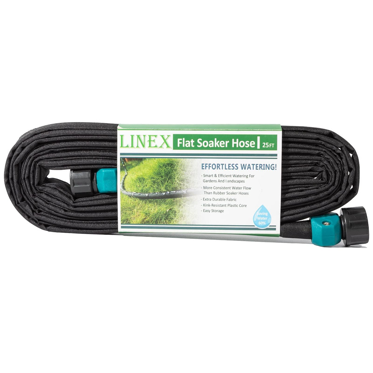 LINEX garden flat soaker hose unfolds along the bed for even watering.