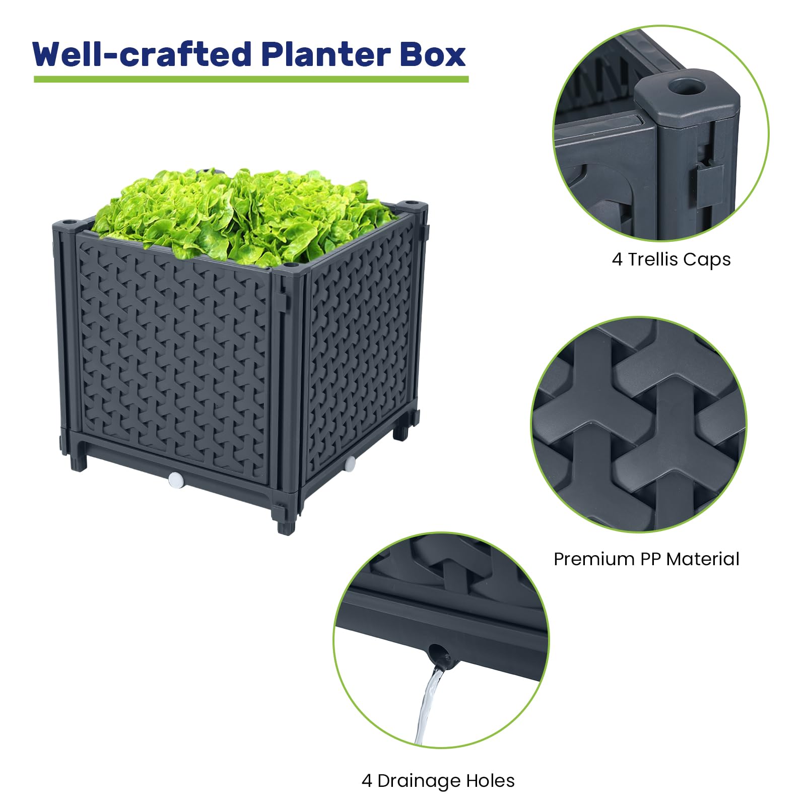 LINEX fade-proof PP planter and alloy steel trellis for all-weather use