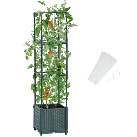 LINEX raised garden bed with trellis supports climbing plants outdoors