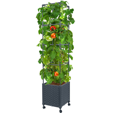 LINEX raised garden bed with trellis supports climbing vegetables and flowering vines