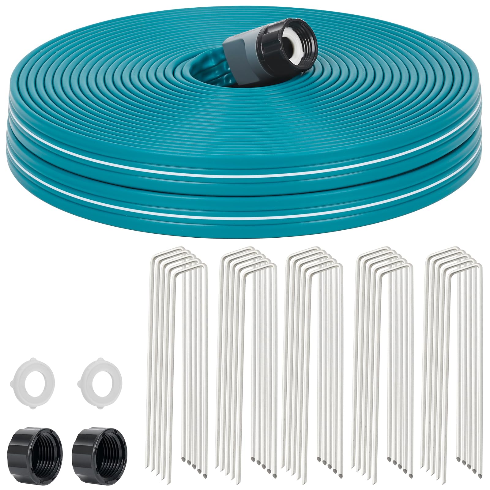 LINEX sprinkler-soaker hose setup watering a lawn