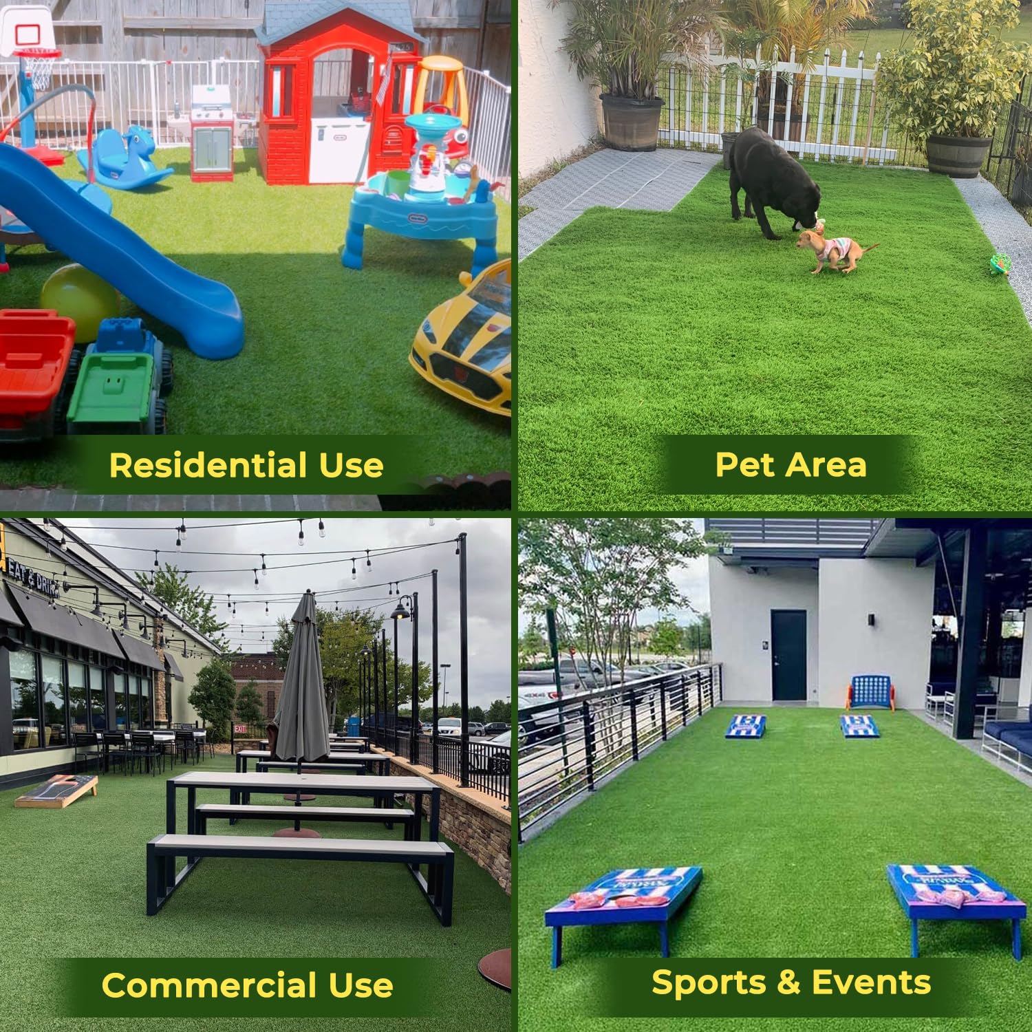 Commercial space using Linghou seam tape for clean turf joints.