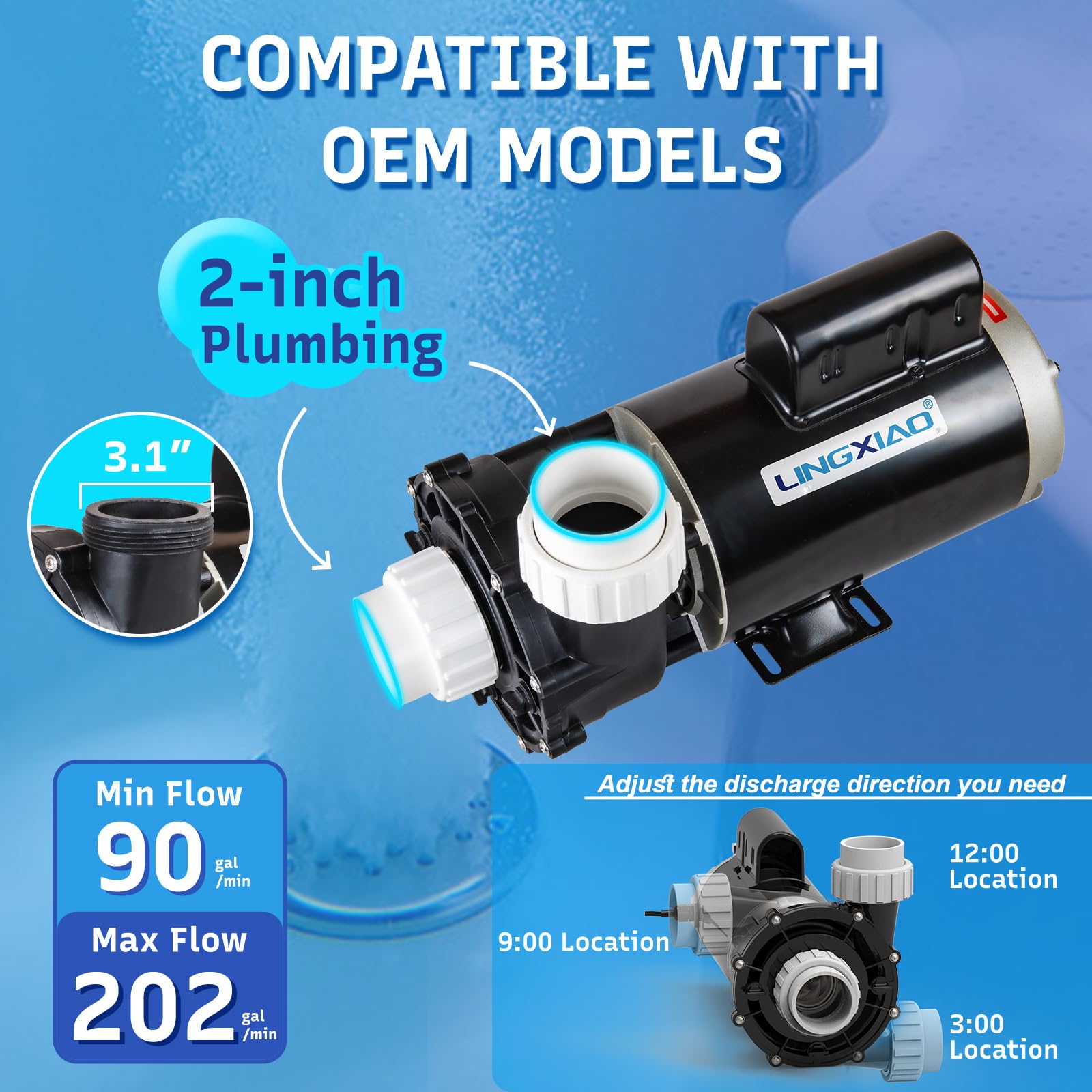 LINGXIAO spa pump back cover shown for quiet operation and cable access.