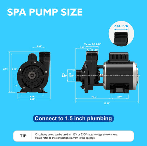 LINGXIAO spa pump supports 115V and 230V wiring for versatile installation.