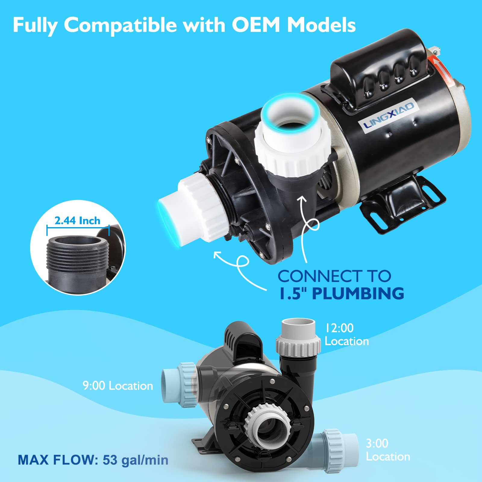 LINGXIAO copper-motor spa pump delivers better cooling and longer service life.