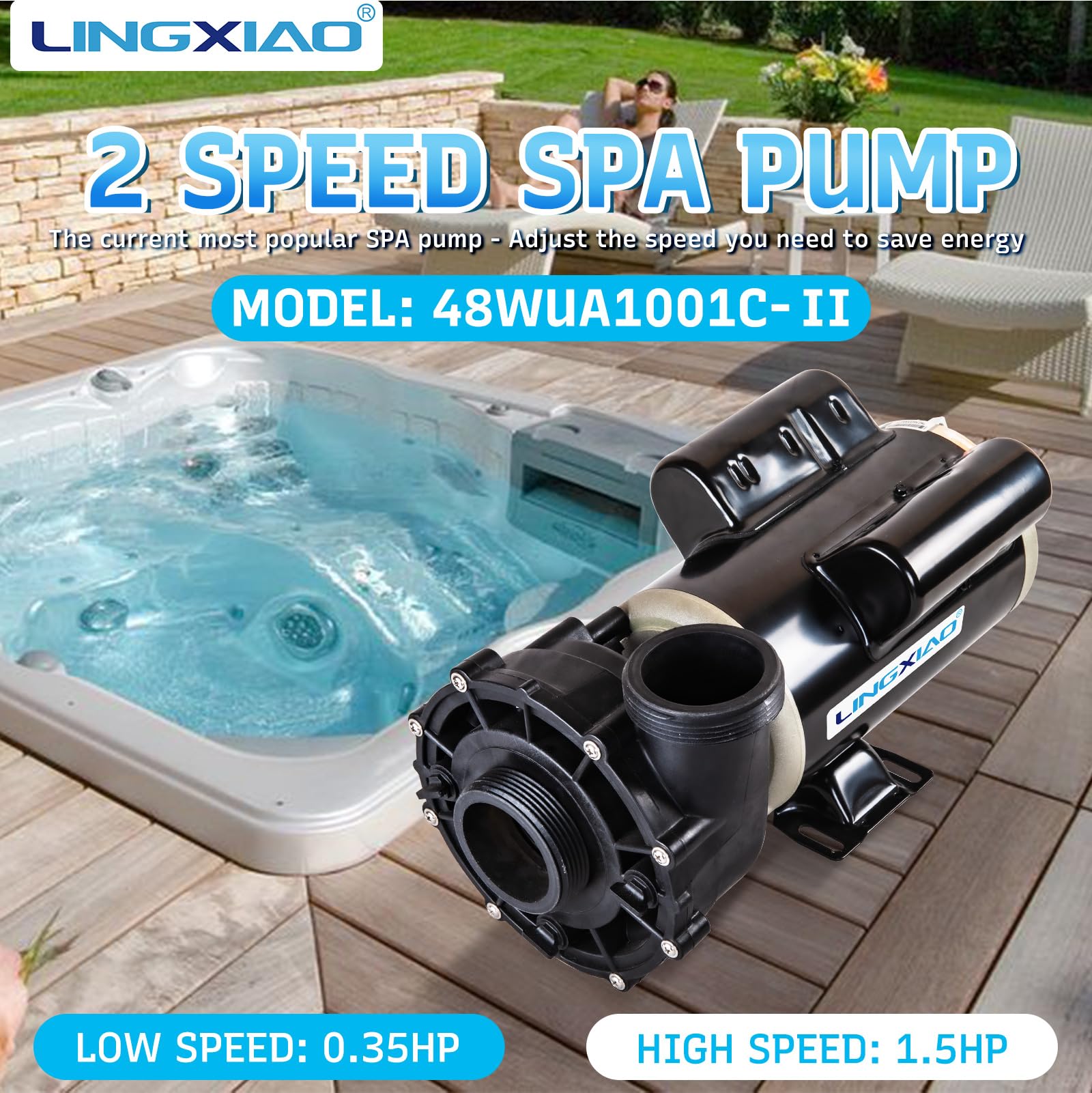 LINGXIAO SPA pump 48WUA1001C-II side connection with 2-inch plumbing