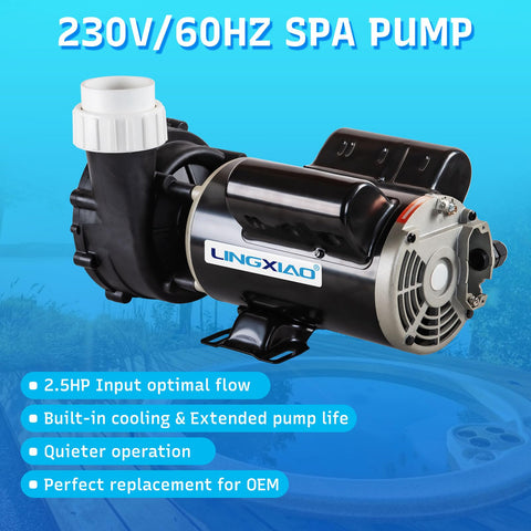 LINGXIAO SPA Pump back view displays 230V label and ports for reliable power.