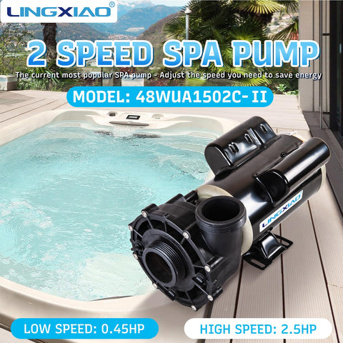 LINGXIAO SPA Pump side view highlights dual-speed capability for versatility.