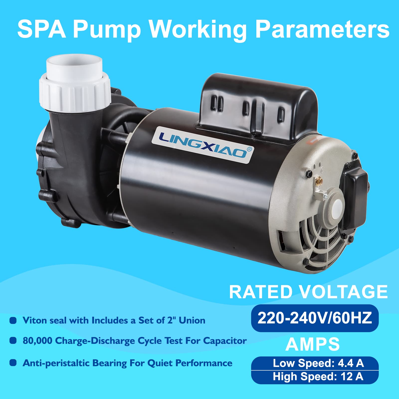 LINGXIAO WUA400-II spa pump copper windings for efficient operation.