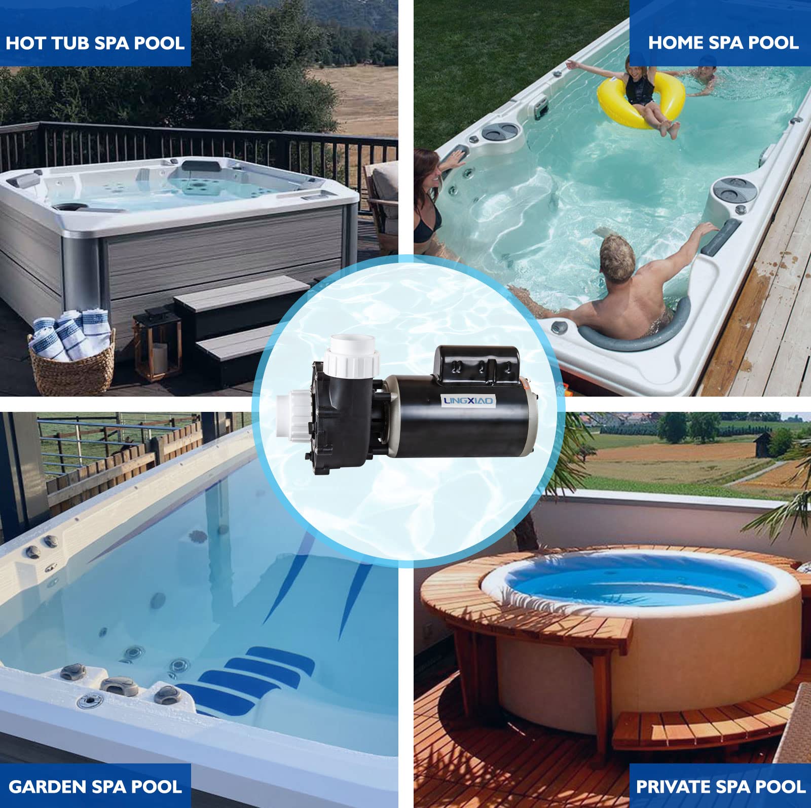 LINGXIAO WUA400-II spa pump with included free 2-inch union kit.