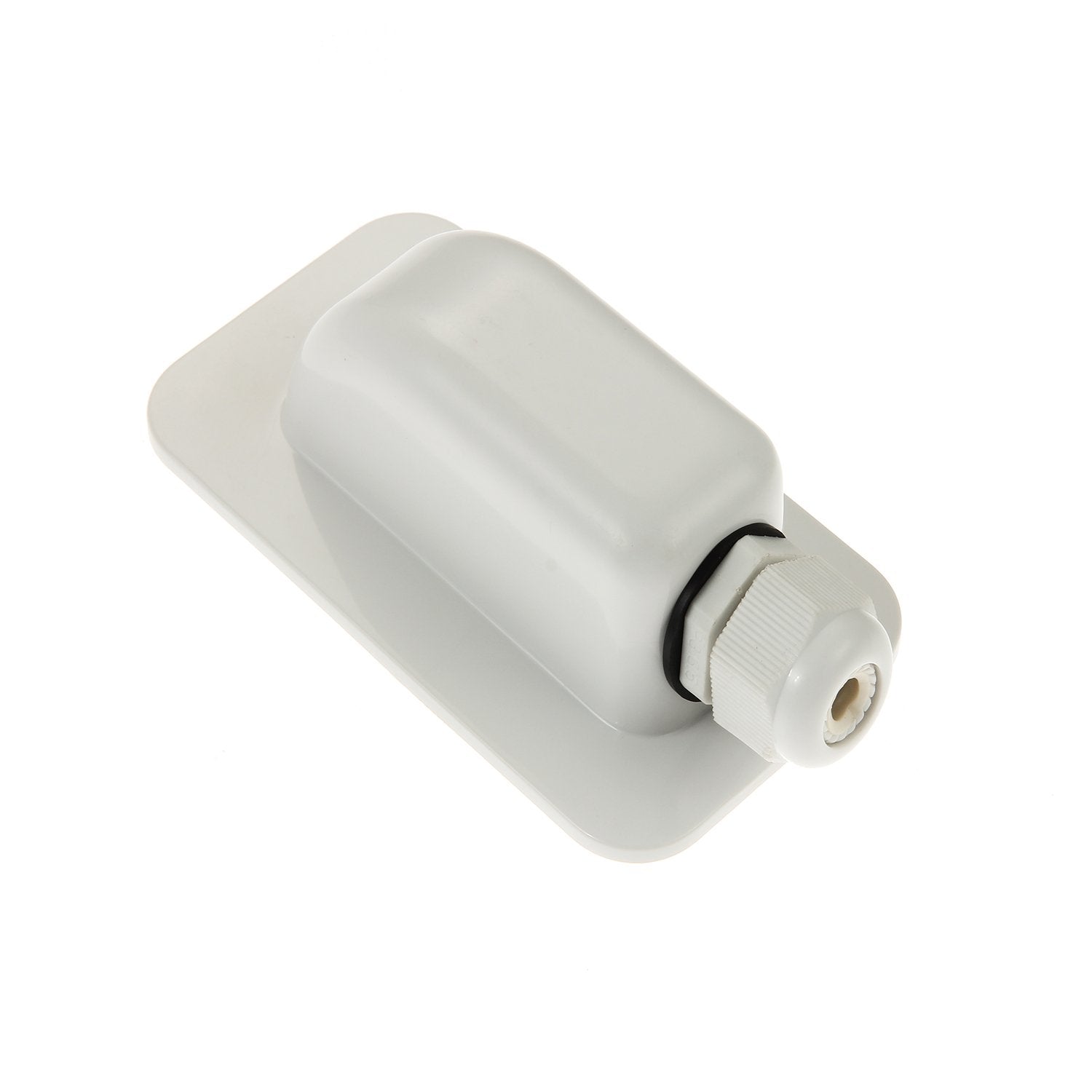 Link Solar ABS single cable entry gland on exterior surface with curved weatherproof seal