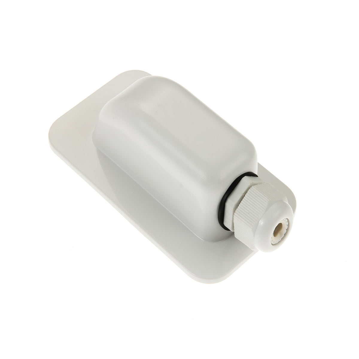 Link Solar ABS single cable entry gland on exterior surface with curved weatherproof seal