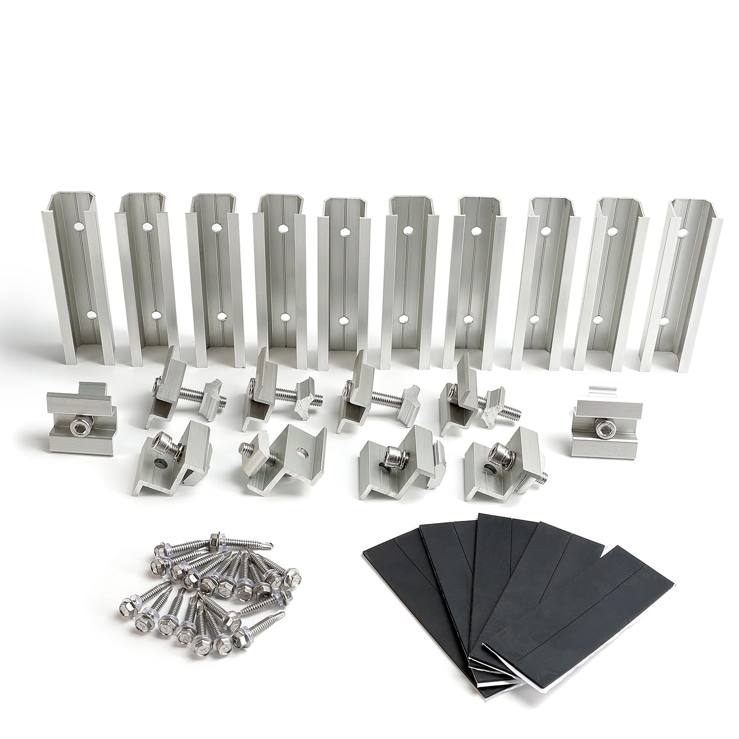 Link Solar mid clamps securing framed PV modules for sturdy rooftop mounting