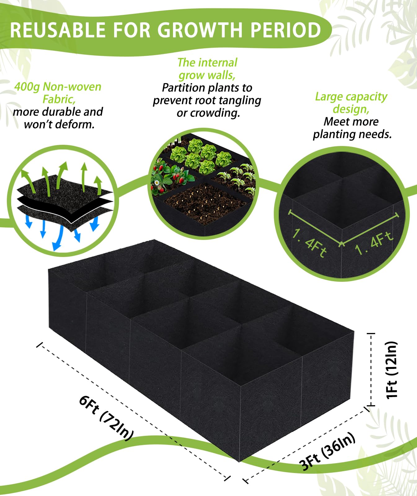 Linksandt 6x3x1ft raised bed close-up showing breathable fabric benefits.