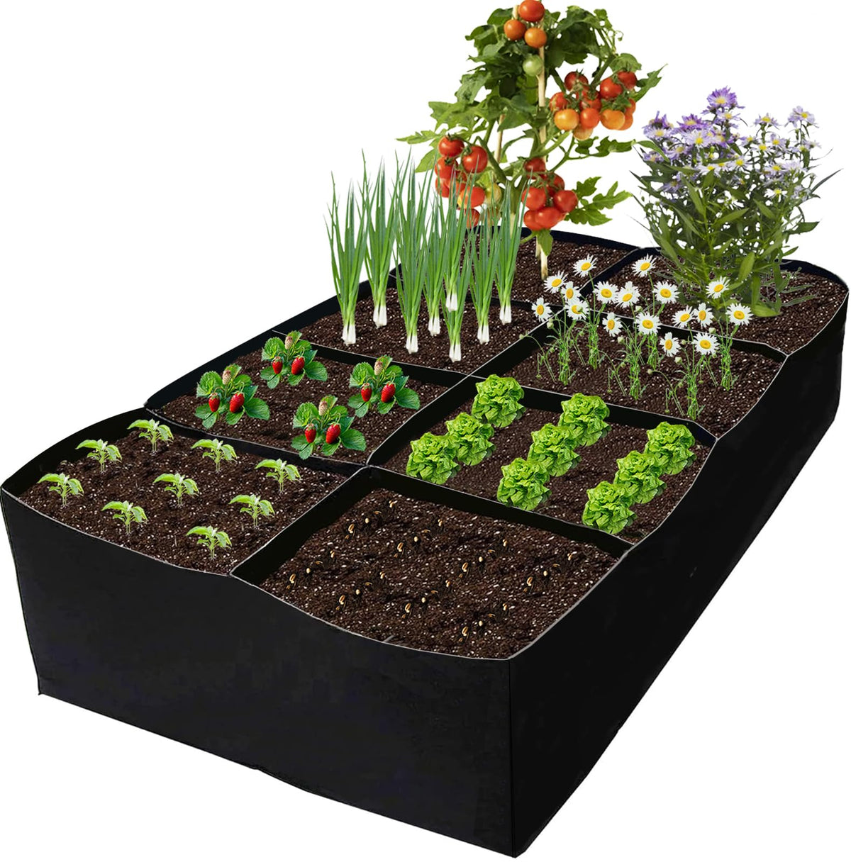 Linksandt fabric grow bags for raised bed setup in indoor and outdoor spaces.