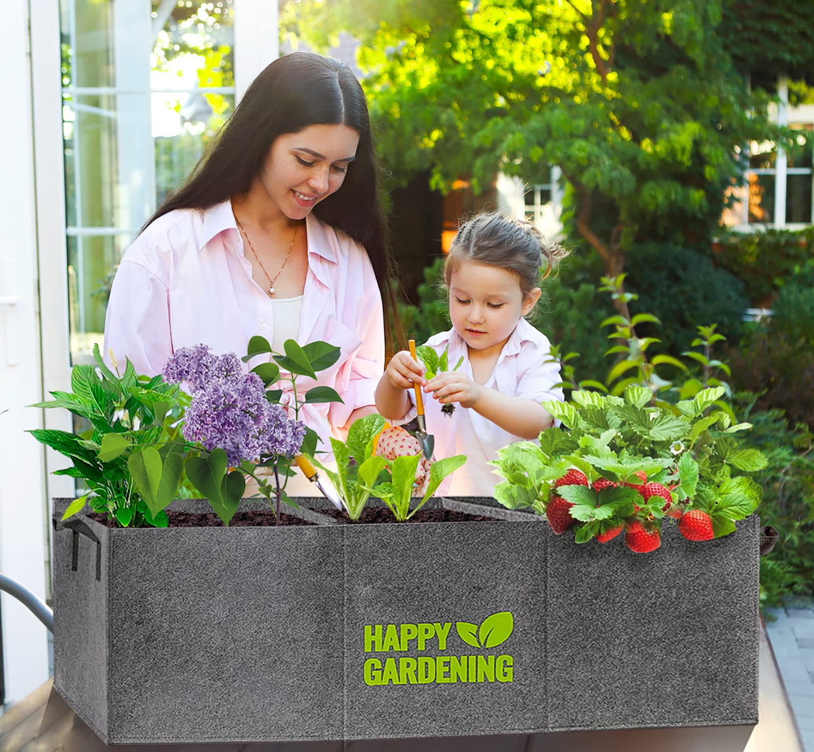 Linksandt raised garden bed setup on balcony showing partitioned sections