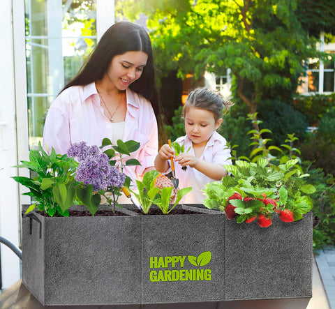 Linksandt raised garden bed setup on balcony showing partitioned sections