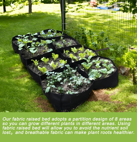 Linksandt six-section raised bed partition for organized plant spacing.