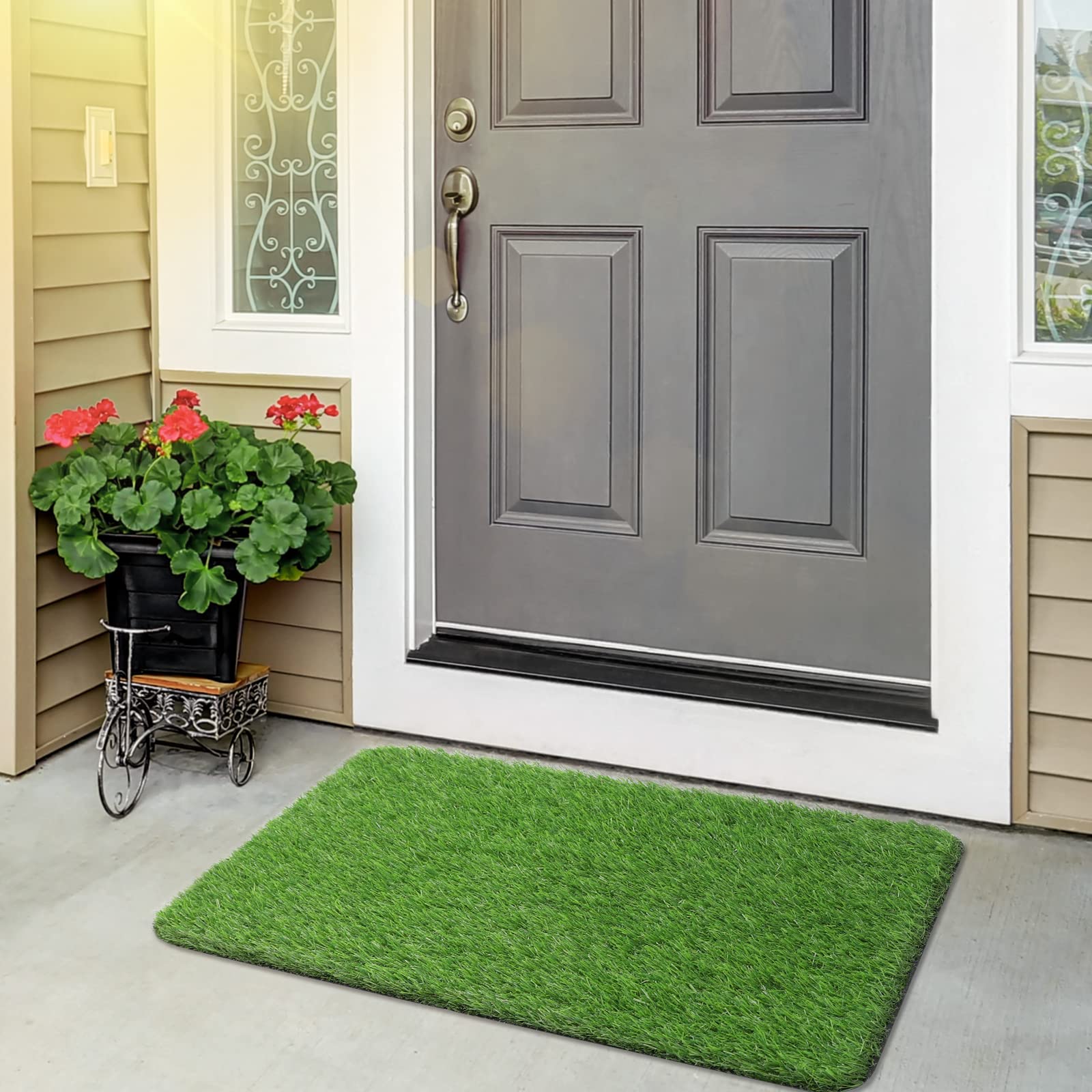LINLA artificial grass door mat easy to shake and rinse.