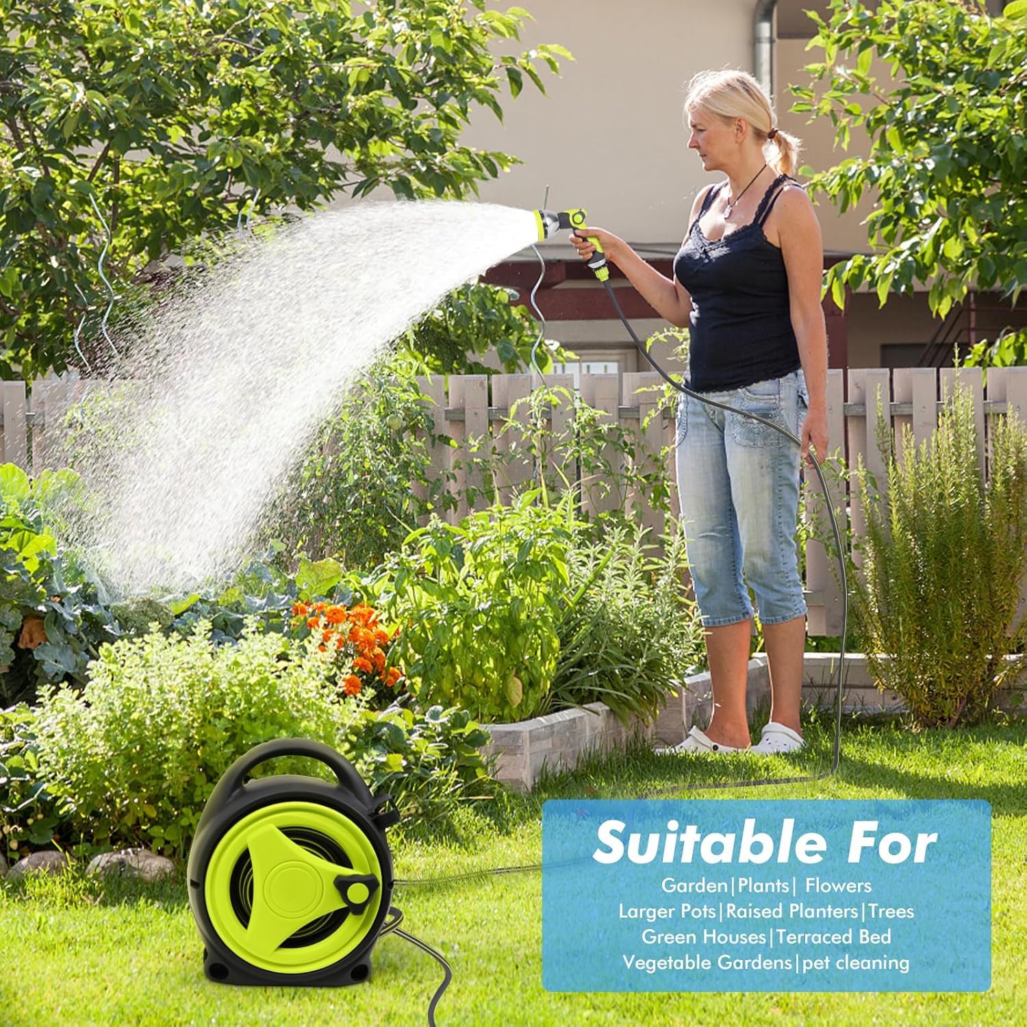 LINLiDA outdoor garden irrigation scenario with lawn and flower beds.