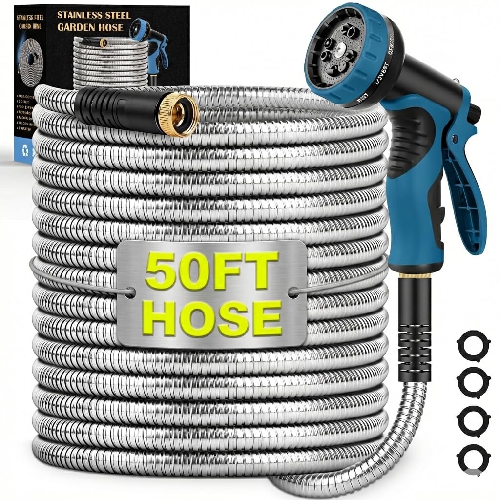 LINODI garden hose 50ft extended reach for effortless watering.