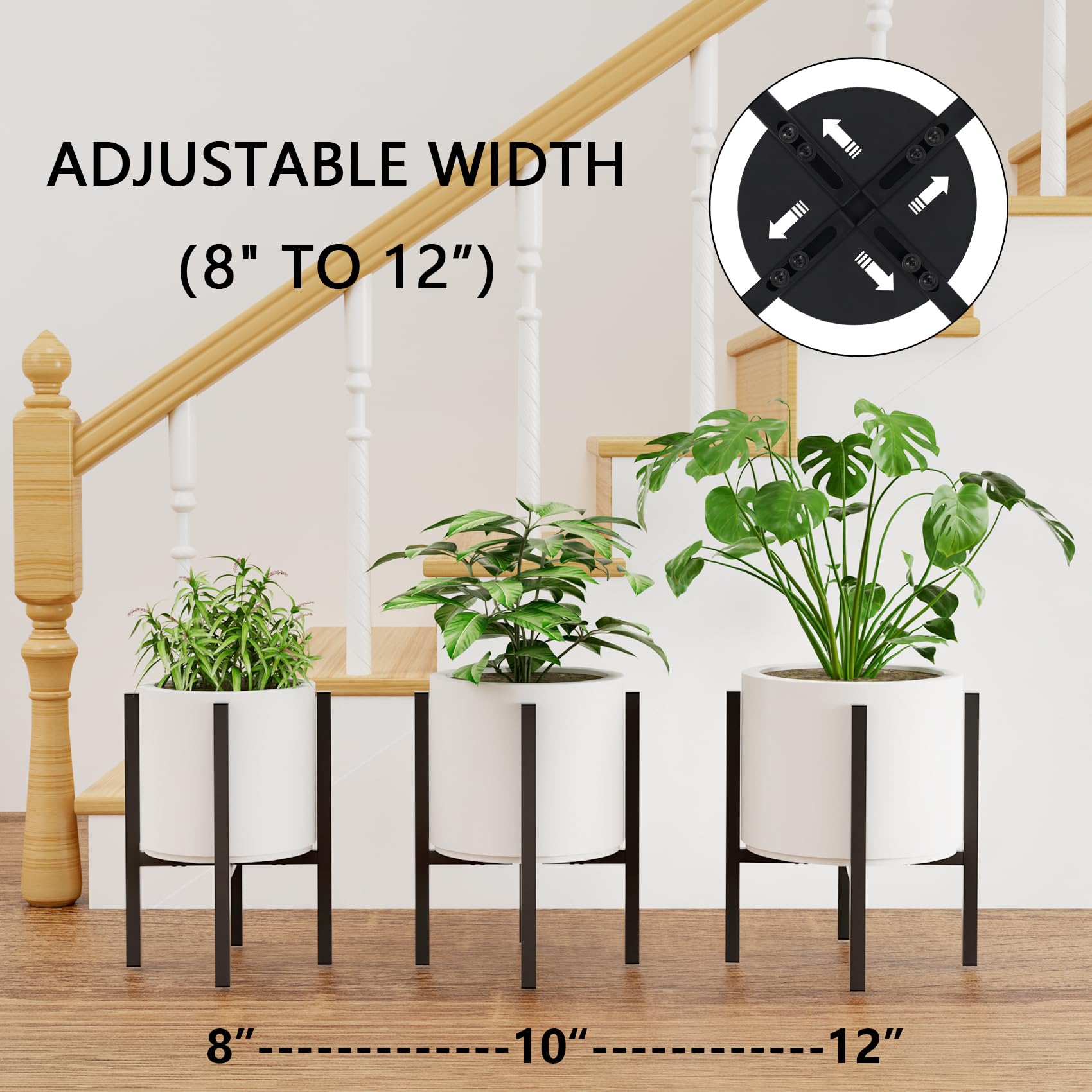 Linpla steel plant stand with round tray for stability.