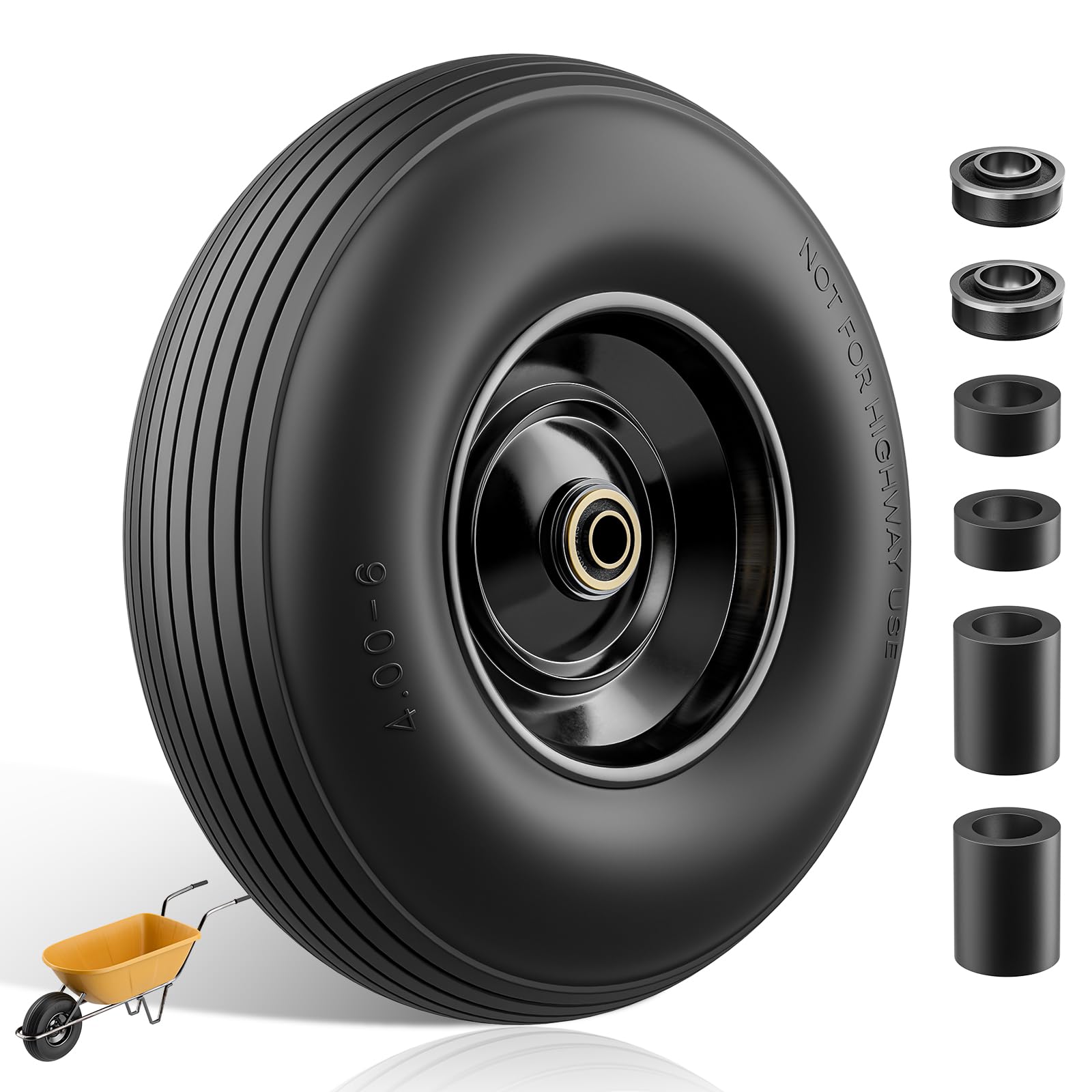 Linpuco wheelbarrow wheel 13inch 4.00-6 tire for universal fit and simple installation