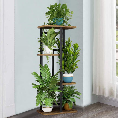 LINZINAR four-tier display with bonsai and keepsakes demonstrates multi-purpose decor.