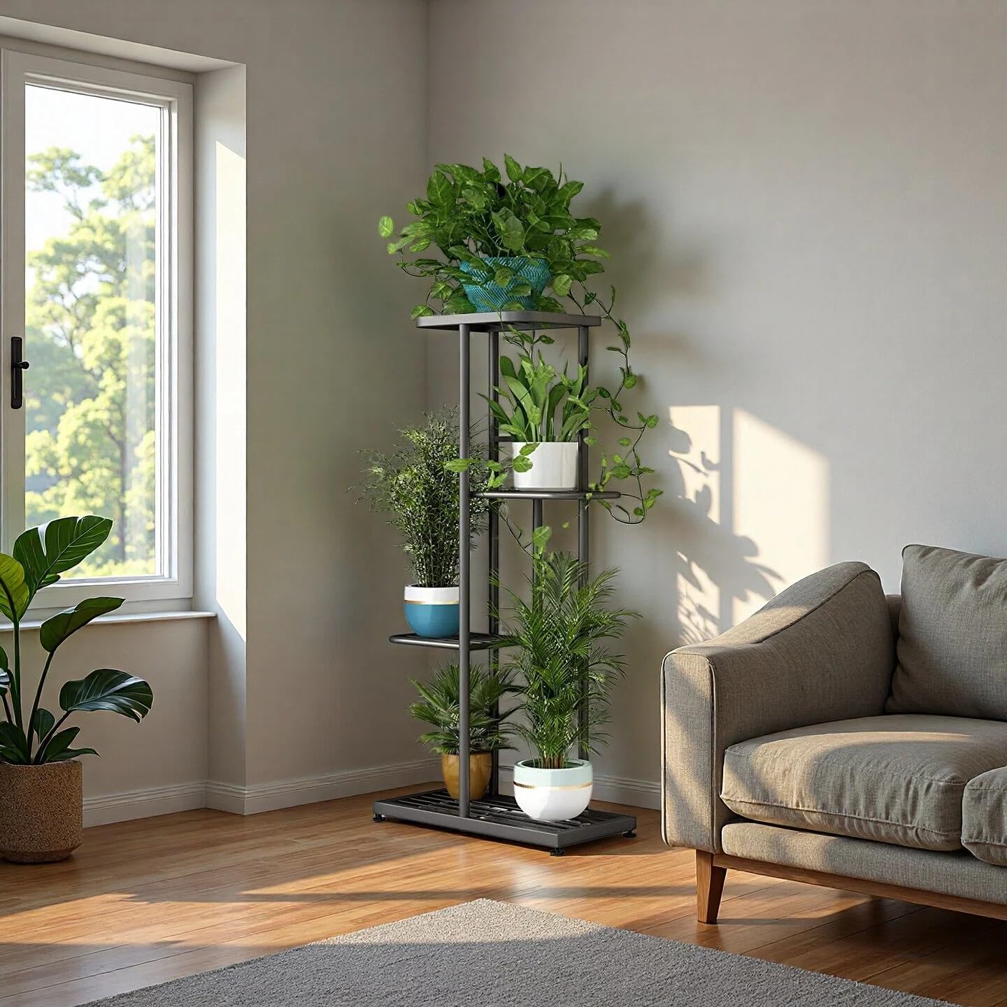 LINZINAR plant shelf demonstrates flexible corner storage for small spaces