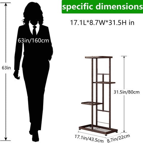 LINZINAR 4-tier bronze plant stand, detailed legs, stable support for indoor and outdoor use