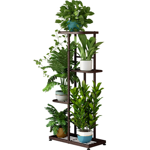 LINZINAR 4-tier bronze plant stand, front view, sturdy display for multiple potted plants