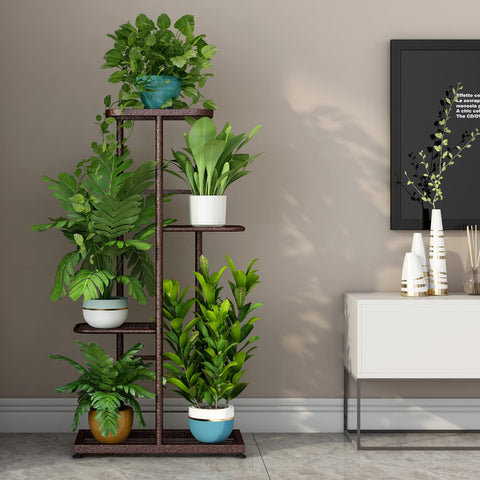 LINZINAR 4-tier bronze plant stand, side view, space-saving solution for corners