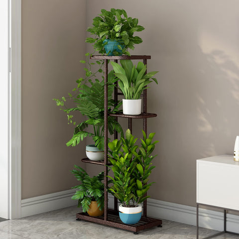 LINZINAR 4-tier bronze plant stand, top view, even grid spacing for balanced pots
