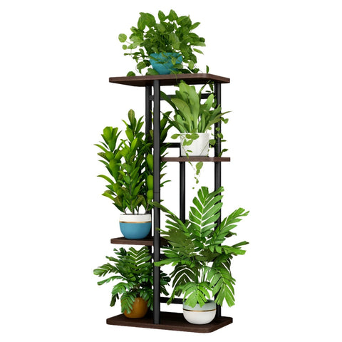 Linzinar plant stand 4-tier left view shows space-saving display for up to five pots