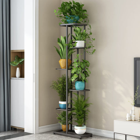 LINZINAR plant stand with metal grid keeps pots secure and evenly supported.