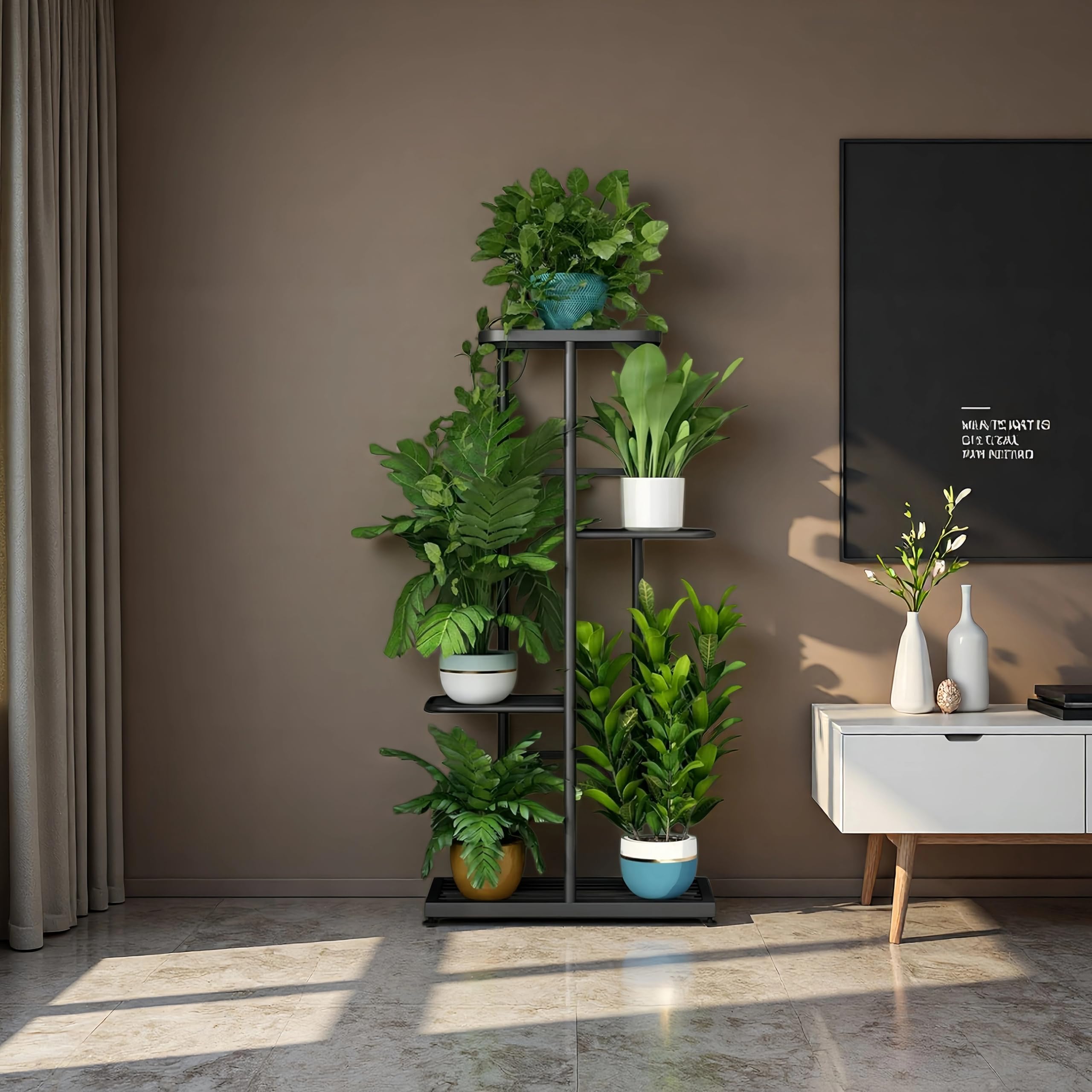 LINZINAR stand with round foot pads protects floors while stabilizing décor
